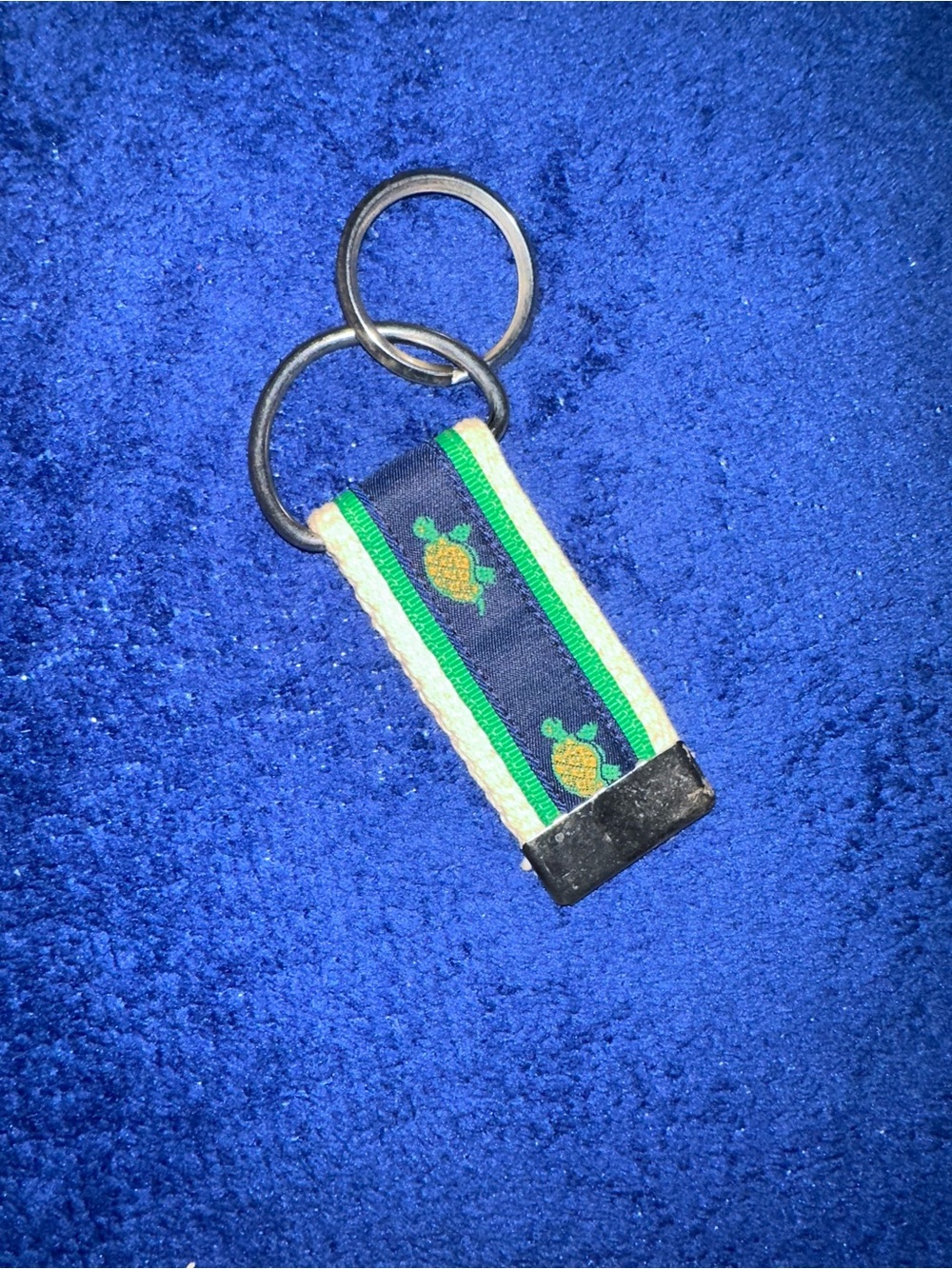 Vintage Turtle Needlepoint Key Fob Double Sided Woven Ribbon Unbranded